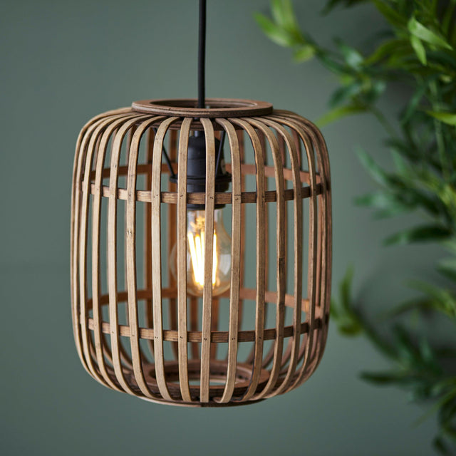 Endon Lighting - 101777 - Endon Lighting 101777 Mathias Indoor Pendant Light Natural bamboo, plywood & matt black paint Dimmable