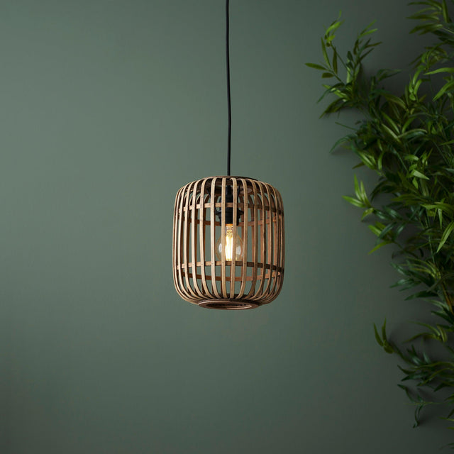 Endon Lighting - 101777 - Endon Lighting 101777 Mathias Indoor Pendant Light Natural bamboo, plywood & matt black paint Dimmable