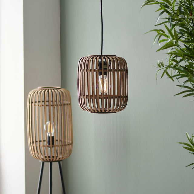 Endon Lighting - 101777 - Endon Lighting 101777 Mathias Indoor Pendant Light Natural bamboo, plywood & matt black paint Dimmable