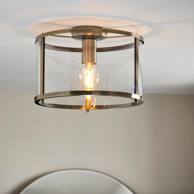 Endon Lighting - 103112 - Endon Lighting 103112 Hopton Indoor Flush Light Antique brass plate & clear glass Dimmable