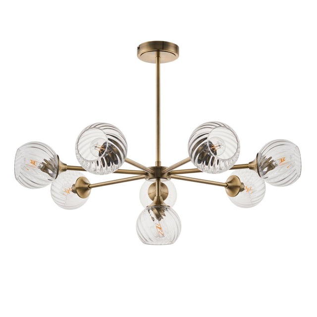 Endon Lighting - 103172 - Endon Lighting 103172 Allegra Indoor Pendant Light Antique brass plate & clear spiral glass Dimmable