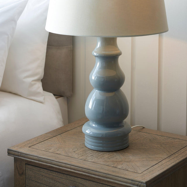 Endon Lighting - 103369 - Endon Lighting 103369 Provence & Cici Indoor Table Lamps Blue grey glaze, satin nickel plate & ivory linen fabric Non-dimmable