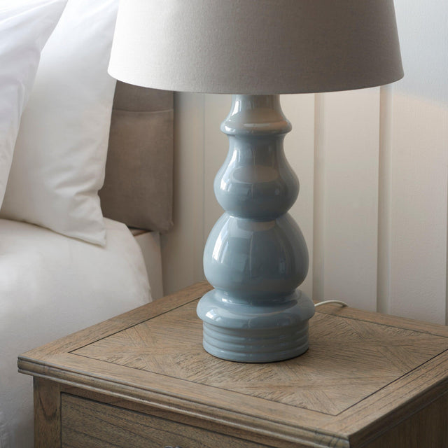 Endon Lighting - 103375 - Endon Lighting 103375 Provence & Cici Indoor Table Lamps Blue grey glaze, satin nickel plate & grey linen fabric Non-dimmable