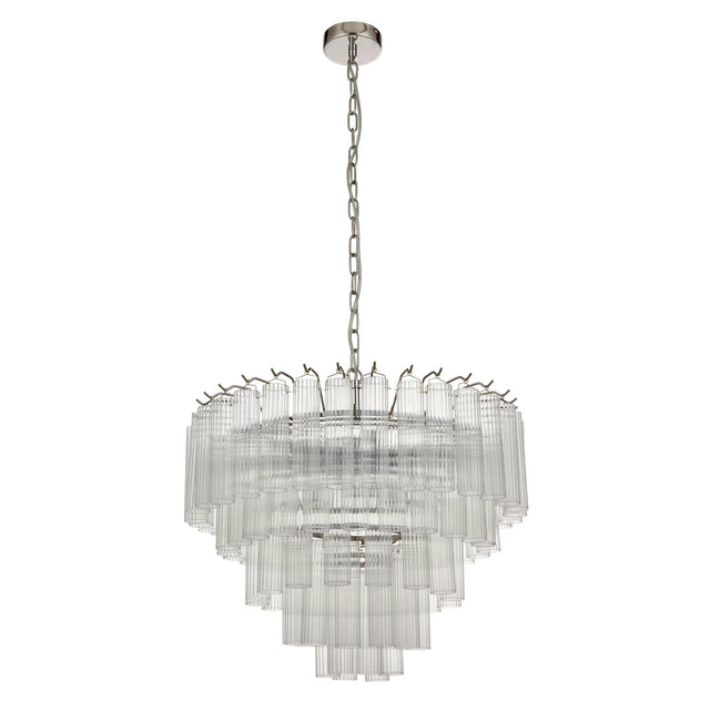 Endon Lighting - 104090 - Endon Lighting 104090 Toulouse Indoor Pendant Light Bright nickel plate & clear ribbed glass Dimmable