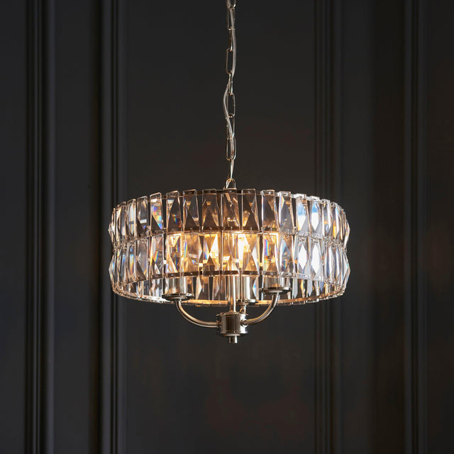 Endon Lighting - 104466 - Endon Lighting 104466 Clifton Indoor Pendant Light Bright nickel plate & clear crystal glass Dimmable