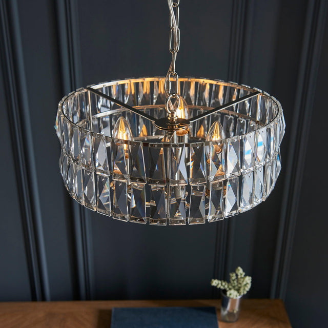 Endon Lighting - 104466 - Endon Lighting 104466 Clifton Indoor Pendant Light Bright nickel plate & clear crystal glass Dimmable