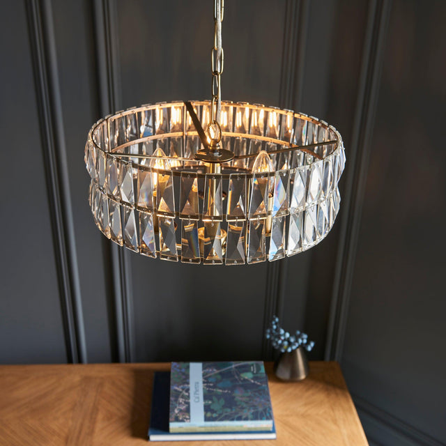 Endon Lighting - 106243 - Endon Lighting 106243 Clifton Indoor Pendant Light Antique brass plate & clear crystal glass Dimmable