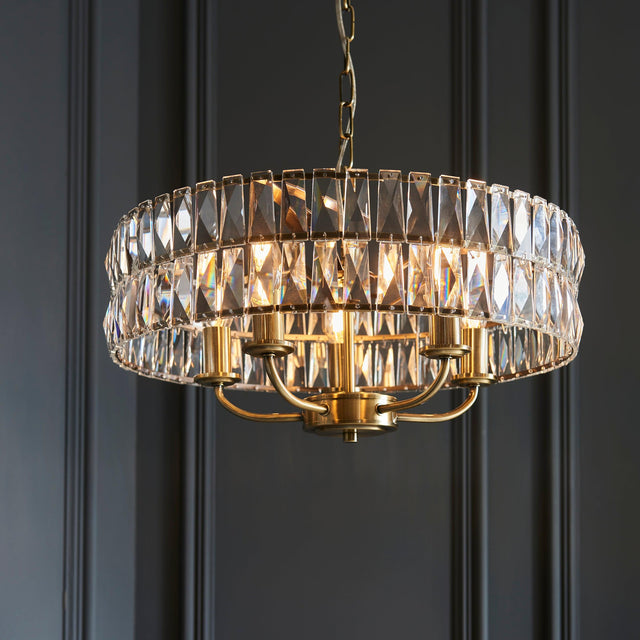 Endon Lighting - 106244 - Endon Lighting 106244 Clifton Indoor Pendant Light Antique brass plate & clear crystal glass Dimmable