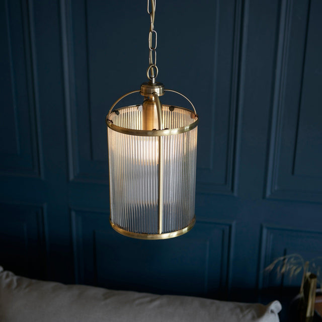 Endon Lighting - 106710 - Endon Lighting 106710 Lambeth Ribbed Indoor Pendant Light Antique brass plate & clear ribbed glass Dimmable