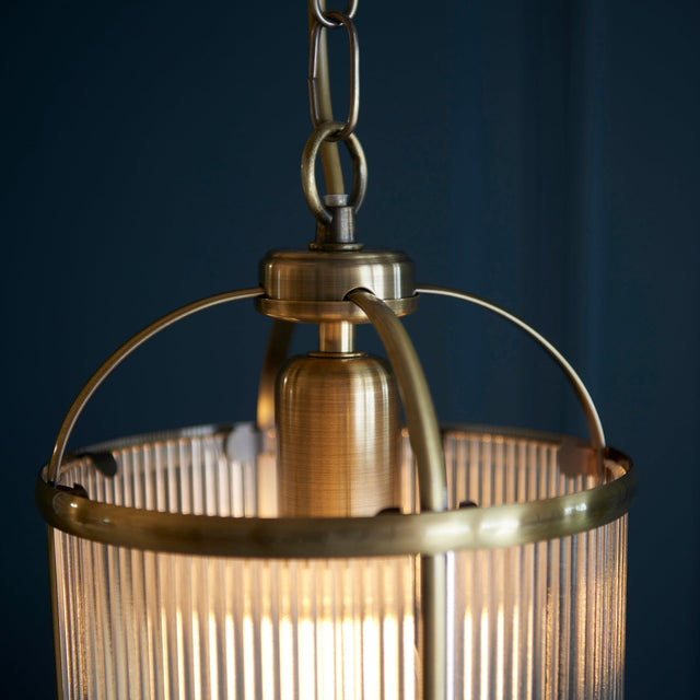 Endon Lighting - 106710 - Endon Lighting 106710 Lambeth Ribbed Indoor Pendant Light Antique brass plate & clear ribbed glass Dimmable