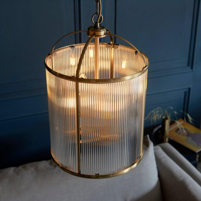 Endon Lighting - 106711 - Endon Lighting 106711 Lambeth Ribbed Indoor Pendant Light Antique brass plate & clear ribbed glass Dimmable