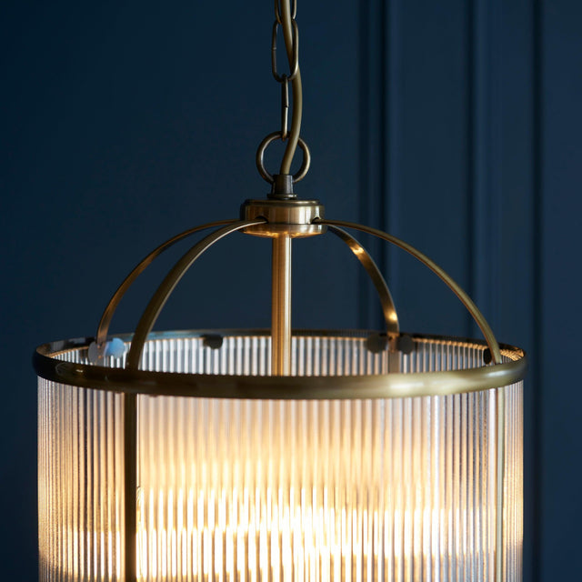 Endon Lighting - 106711 - Endon Lighting 106711 Lambeth Ribbed Indoor Pendant Light Antique brass plate & clear ribbed glass Dimmable