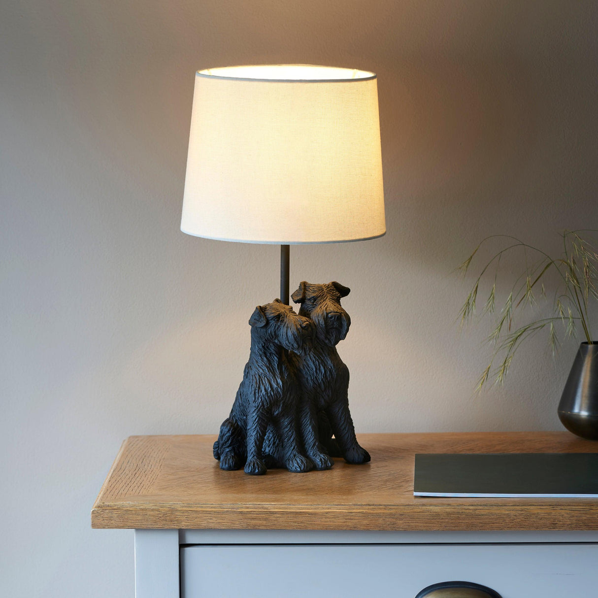 Endon Lighting - 106794 - Endon Lighting 106794 Westie Indoor Table Lamps Matt black & natural linen Non-dimmable