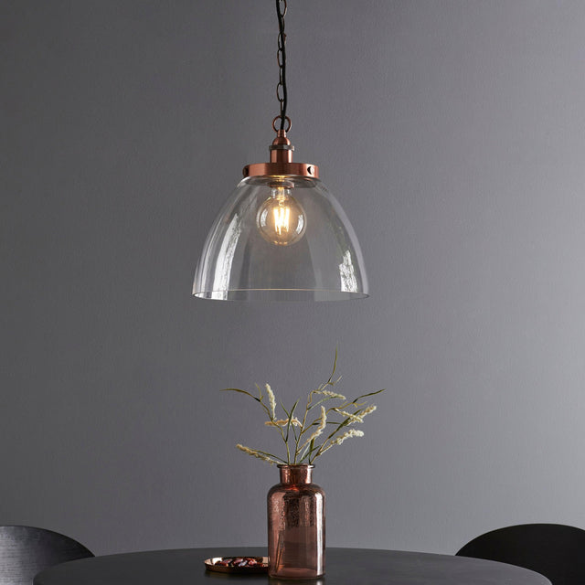 Endon Lighting - 106895 - Endon Lighting 106895 Hansen Grand Indoor Pendant Light Aged copper plate & clear glass Dimmable