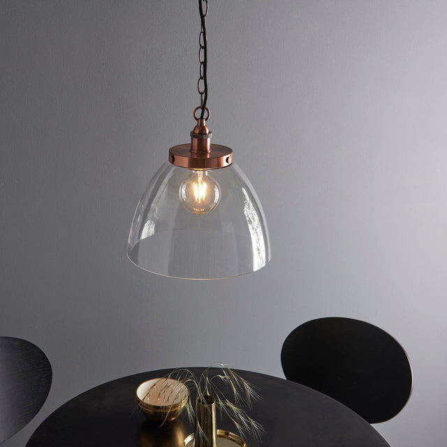 Endon Lighting - 106895 - Endon Lighting 106895 Hansen Grand Indoor Pendant Light Aged copper plate & clear glass Dimmable