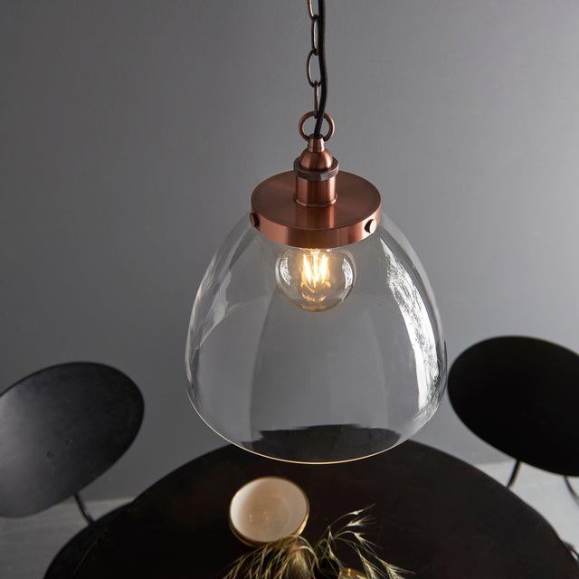 Endon Lighting - 106895 - Endon Lighting 106895 Hansen Grand Indoor Pendant Light Aged copper plate & clear glass Dimmable