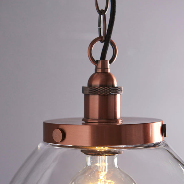 Endon Lighting - 106895 - Endon Lighting 106895 Hansen Grand Indoor Pendant Light Aged copper plate & clear glass Dimmable