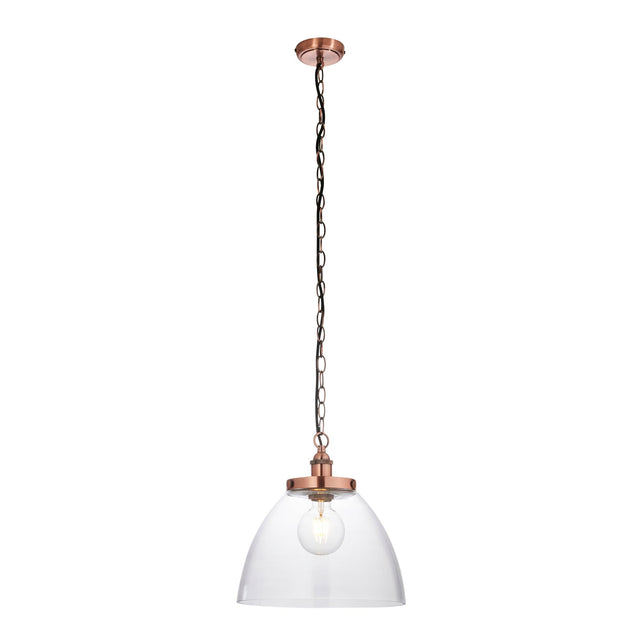 Endon Lighting - 106895 - Endon Lighting 106895 Hansen Grand Indoor Pendant Light Aged copper plate & clear glass Dimmable