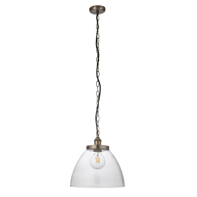 Endon Lighting - 106896 - Endon Lighting 106896 Hansen Grand Indoor Pendant Light Brushed silver paint & clear glass Dimmable