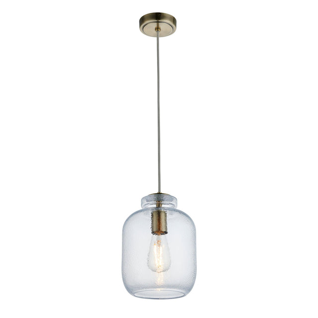 Endon Lighting - 106923 - Endon Lighting 106923 Lyra Indoor Pendant Light Clear textured glass & antique brass plate Dimmable