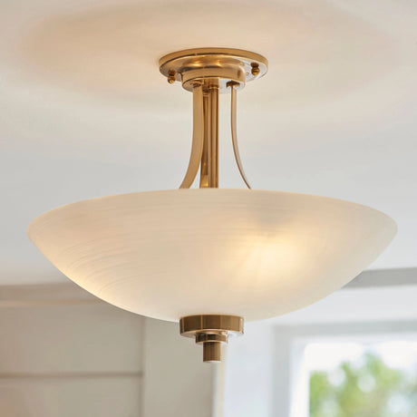 Endon Lighting - 112438 - Endon Lighting 112438 Welles 3lt Flush Indoor light fitting Brushed aged brass plate & white glass