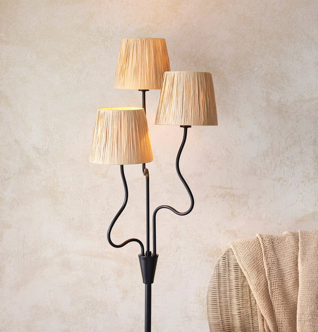 Endon Lighting - 114221 - Endon Lighting 114221 Wriggle 3lt Floor Indoor light fitting Matt black & natural raffia