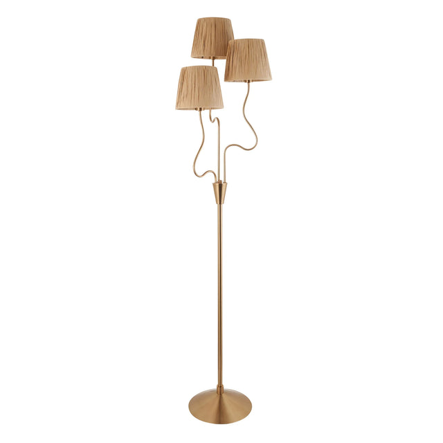 Endon Lighting - 114222 - Endon Lighting 114222 Wriggle 3lt Floor Indoor light fitting Brushed aged brass plate & natural raffia