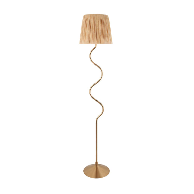 Endon Lighting - 114224 - Endon Lighting 114224 Wriggle 1lt Floor Indoor light fitting Brushed aged brass plate & natural raffia