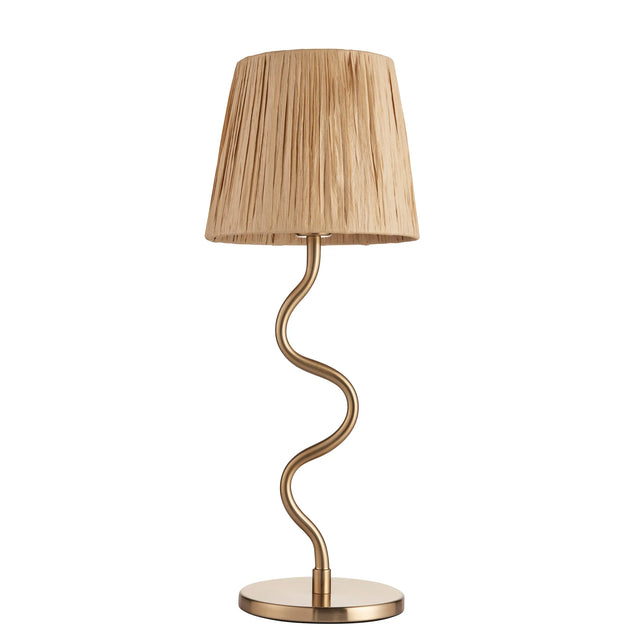 Endon Lighting - 114225 - Endon Lighting 114225 Wriggle 1lt Table Indoor light fitting Brushed aged brass plate & natural raffia