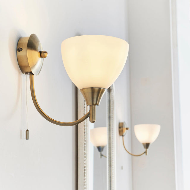 Endon Lighting - 1805-1AN - Endon Lighting 1805-1AN Alton Indoor Wall Light Antique brass plate & opal glass Dimmable