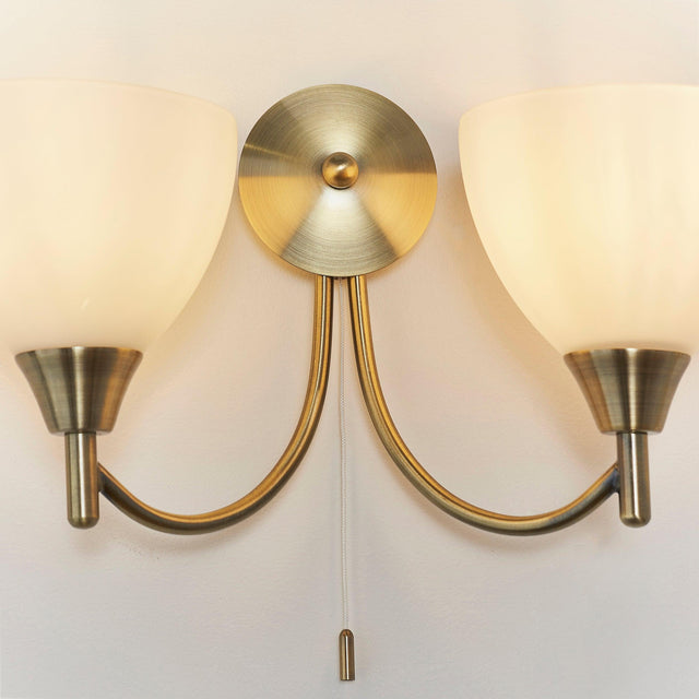 Endon Lighting - 1805-2AN - Endon Lighting 1805-2AN Alton Indoor Wall Light Antique brass plate & opal glass Dimmable