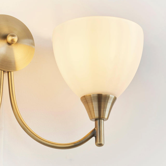 Endon Lighting - 1805-2AN - Endon Lighting 1805-2AN Alton Indoor Wall Light Antique brass plate & opal glass Dimmable