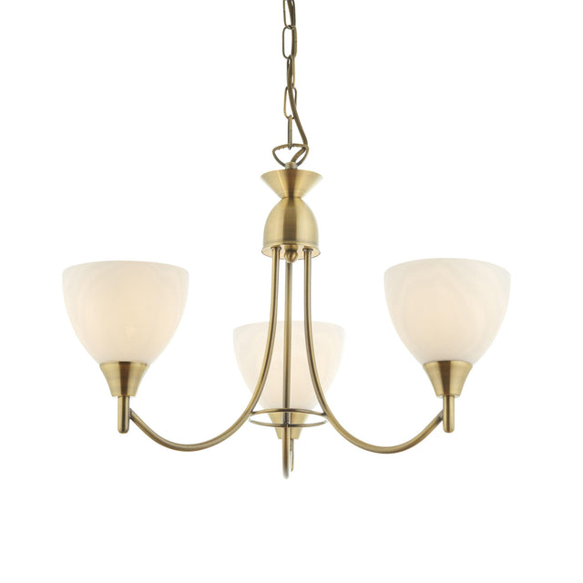 Endon Lighting - 1805-3AN - Endon Lighting 1805-3AN Alton Indoor Pendant Light Antique brass plate & opal glass Dimmable