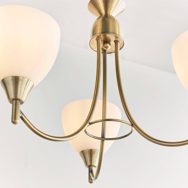 Endon Lighting - 1805-3AN - Endon Lighting 1805-3AN Alton Indoor Pendant Light Antique brass plate & opal glass Dimmable