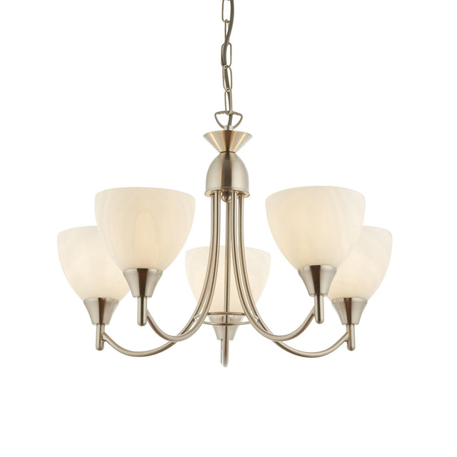 Endon Lighting - 1805-5SC - Endon Lighting 1805-5SC Alton Indoor Pendant Light Satin chrome plate & opal glass Dimmable