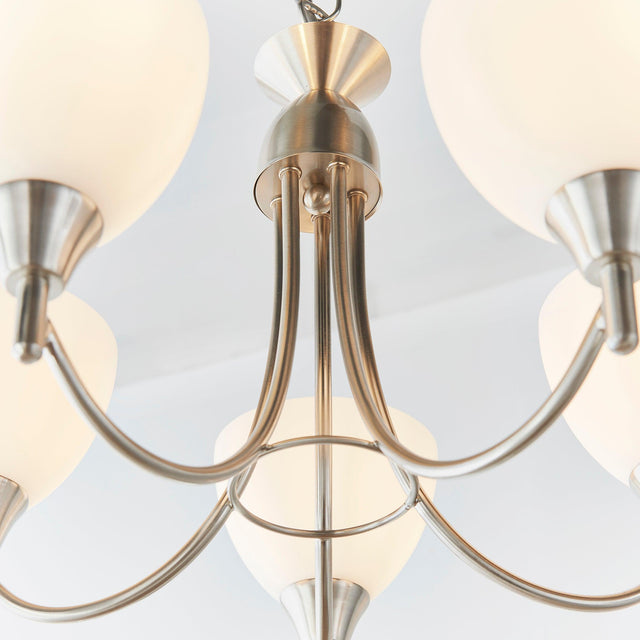 Endon Lighting - 1805-5SC - Endon Lighting 1805-5SC Alton Indoor Pendant Light Satin chrome plate & opal glass Dimmable