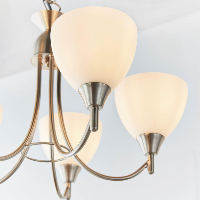 Endon Lighting - 1805-5SC - Endon Lighting 1805-5SC Alton Indoor Pendant Light Satin chrome plate & opal glass Dimmable