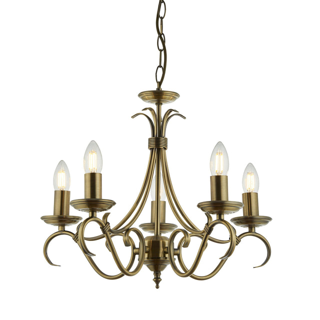 Endon Lighting - 2030-5AN - Endon Lighting 2030-5AN Bernice Indoor Pendant Light Antique brass plate Dimmable