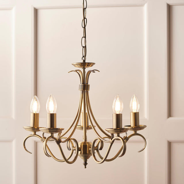 Endon Lighting - 2030-5AN - Endon Lighting 2030-5AN Bernice Indoor Pendant Light Antique brass plate Dimmable