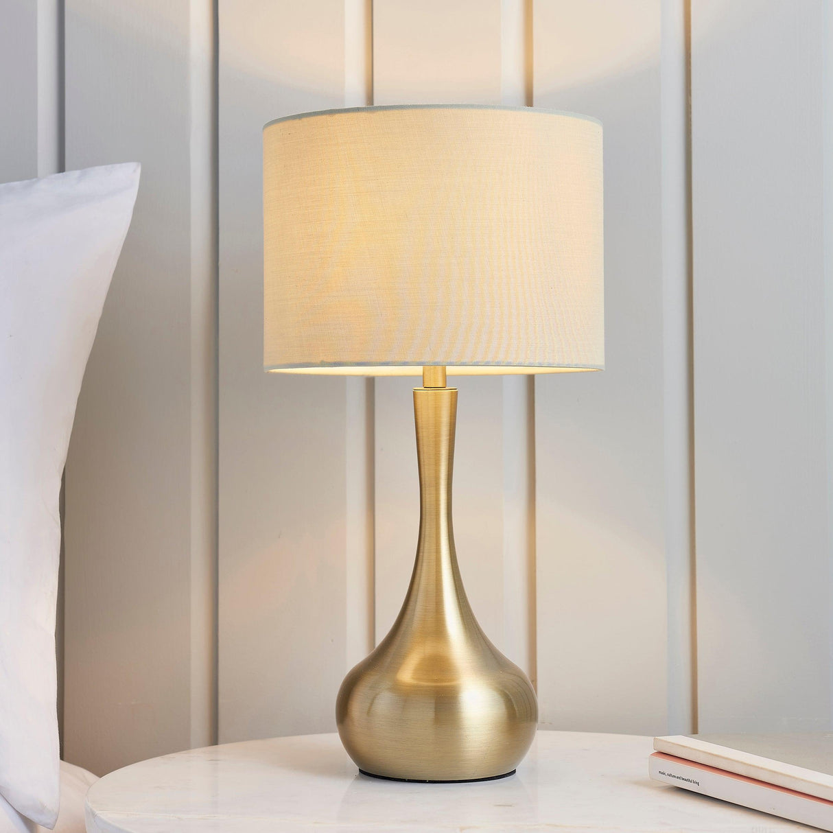 Endon Lighting - 61191 - Endon Lighting 61191 Piccadilly Indoor Table Lamps Soft brass plate & taupe fabric Dimmer included