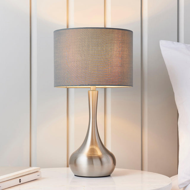 Endon Lighting - 61192 - Endon Lighting 61192 Piccadilly Indoor Table Lamps Satin nickel plate & grey fabric Dimmer included