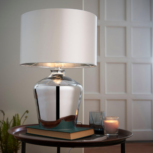 Endon Lighting - 61198 - Endon Lighting 61198 Waldorf Indoor Table Lamps Chrome glass & ivory fabric Non-dimmable