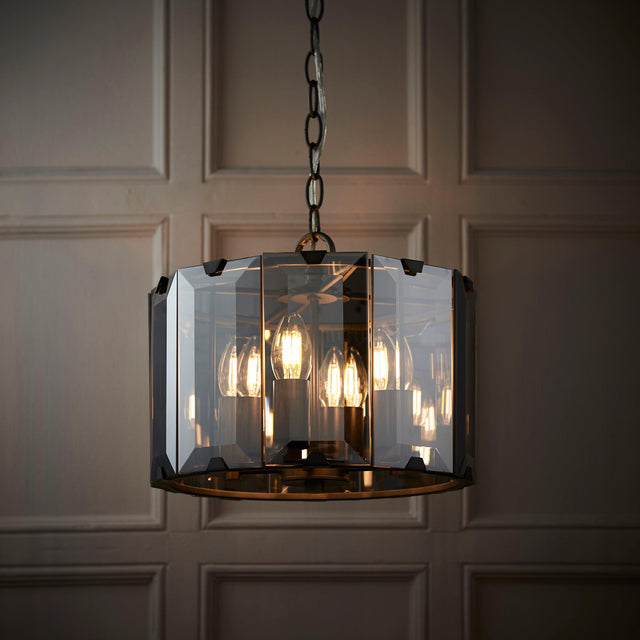 Endon Lighting - 61281 - Endon Lighting 61281 Clooney Indoor Pendant Light Slate grey & smoked cut glass Dimmable