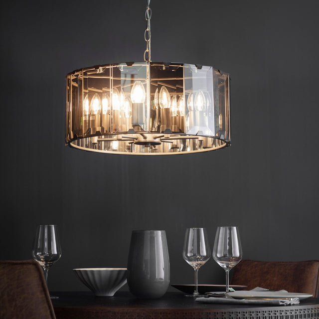 Endon Lighting - 61294 - Endon Lighting 61294 Clooney Indoor Pendant Light Slate grey & smoked cut glass Dimmable