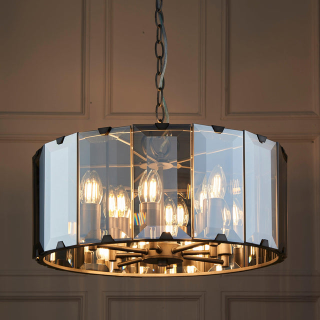 Endon Lighting - 61294 - Endon Lighting 61294 Clooney Indoor Pendant Light Slate grey & smoked cut glass Dimmable