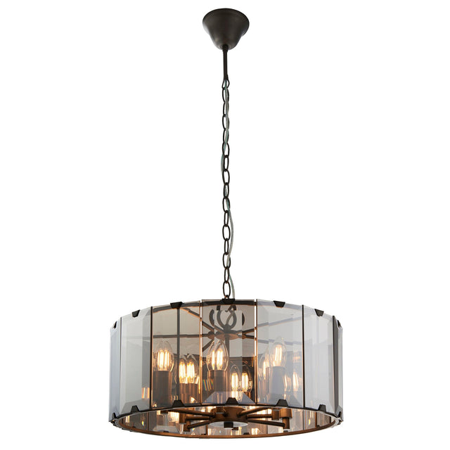 Endon Lighting - 61294 - Endon Lighting 61294 Clooney Indoor Pendant Light Slate grey & smoked cut glass Dimmable