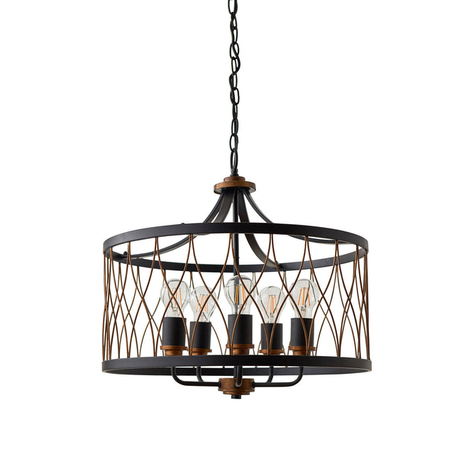 Endon Lighting - 61498 - Endon Lighting 61498 Heston Indoor Pendant Light Matt black & rustic bronze paint Dimmable