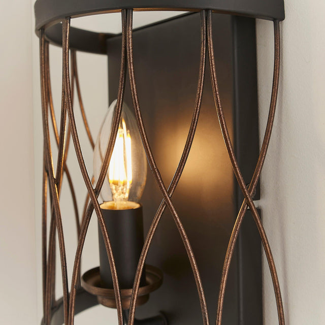 Endon Lighting - 61499 - Endon Lighting 61499 Heston Indoor Wall Light Matt black & rustic bronze paint Dimmable