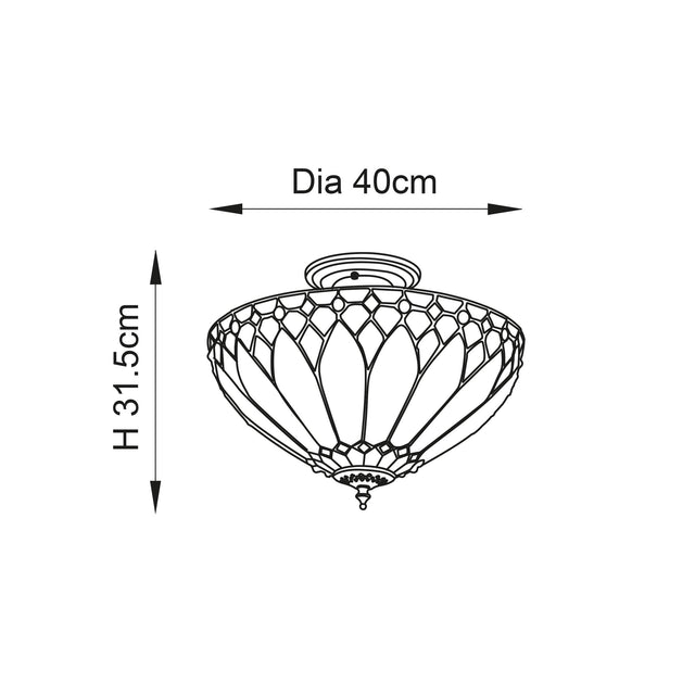 Endon Lighting - 63978 - Endon Tiffany Lighting 63978 Indoor Semi flush Light Brooklyn Range 3 x 60W E27 GLS Dimmable