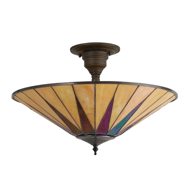 Endon Lighting - 64043 - Endon Tiffany Lighting 64043 Indoor Semi flush Light Dark star Range 3 x 60W E27 GLS Dimmable